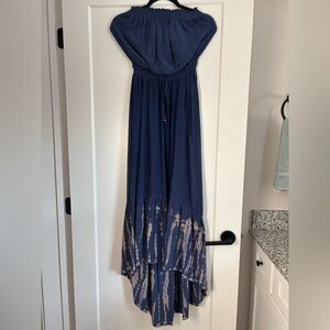 100% Silk High-Low Tie Dye Strapless Maxi Dress